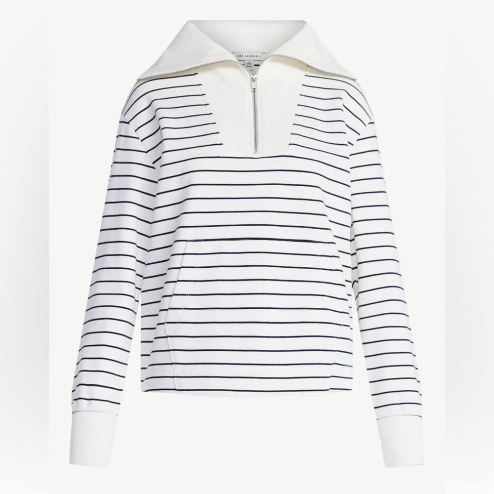 Free Assembly Women's Sailor Collar Sweatshirt Cream w/ Stripes Size Medium NEW - Picture 6 of 12